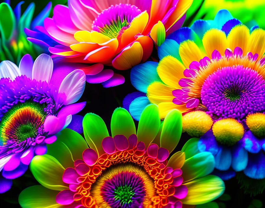 Multicolored floral patterns in vivid pinks, yellows, blues, and greens