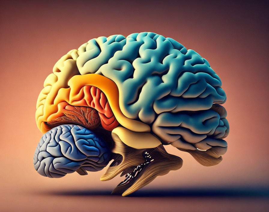 Colorful Human Brain Illustration with Exaggerated Grooves