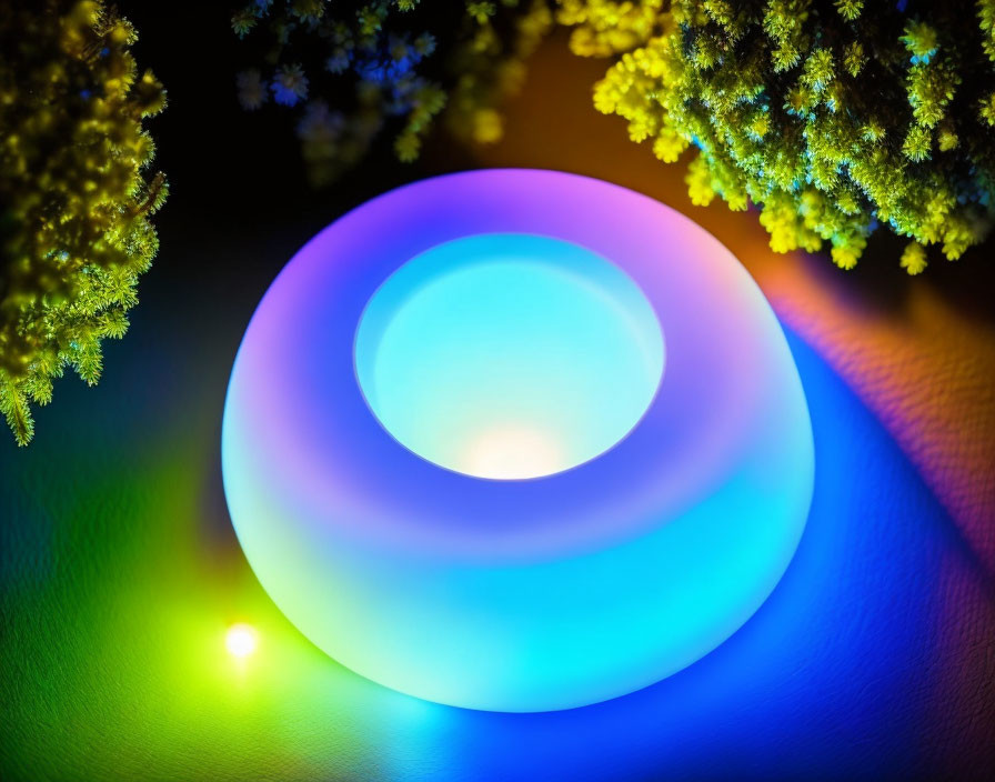 Colorful glowing orb on dark background with plant-like textures.