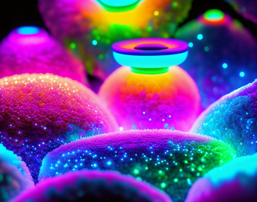 Colorful Neon-Lit Spheres with Textured Surface