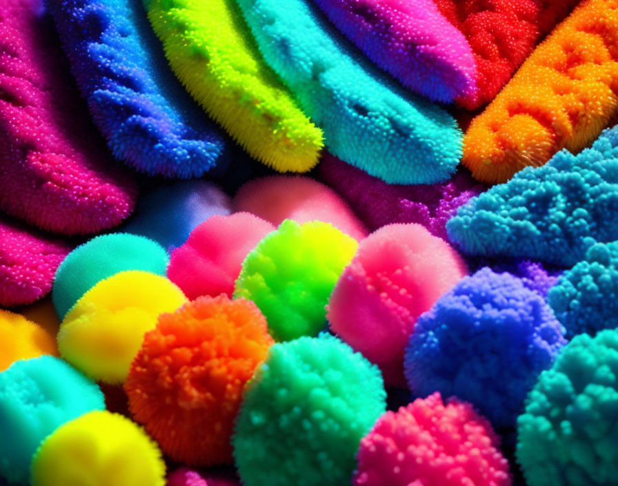 Close-Up View of Vibrant Multicolored Fuzzy Textures