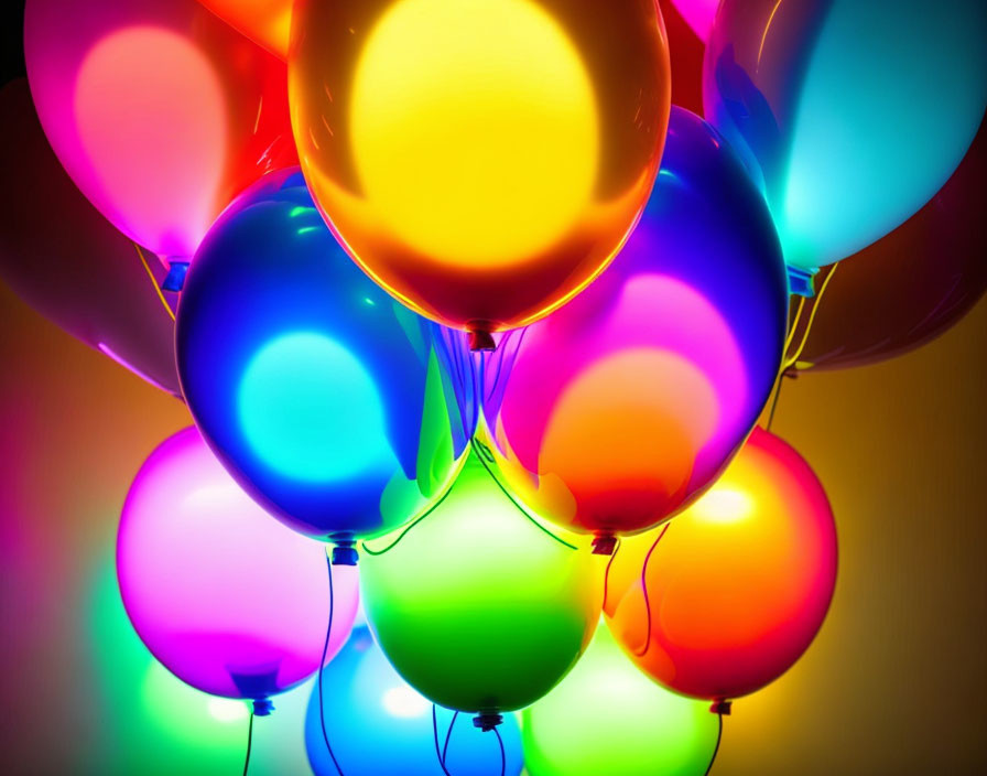 Multicolored Balloons Illuminated in Dark Background