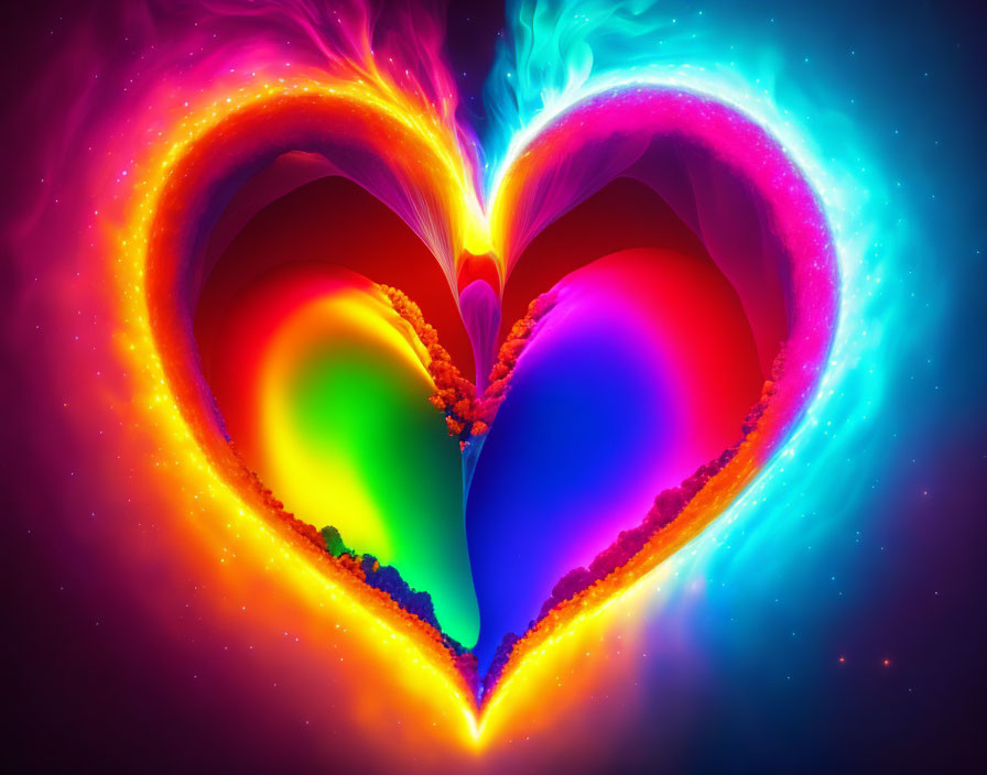 Colorful Heart Shape Artwork on Dark Space Background