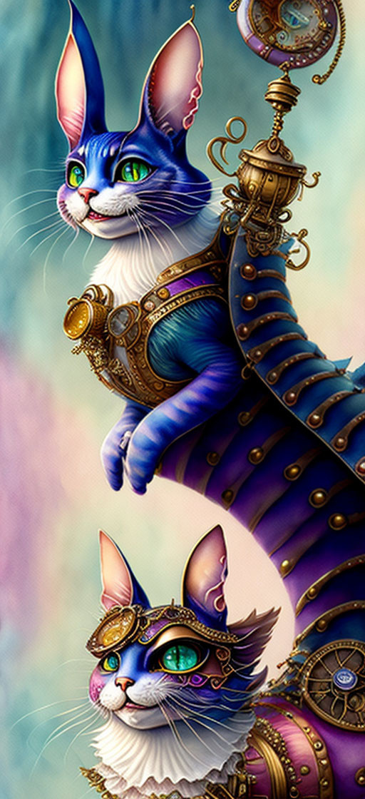 Whimsical anthropomorphic cats in steampunk attire