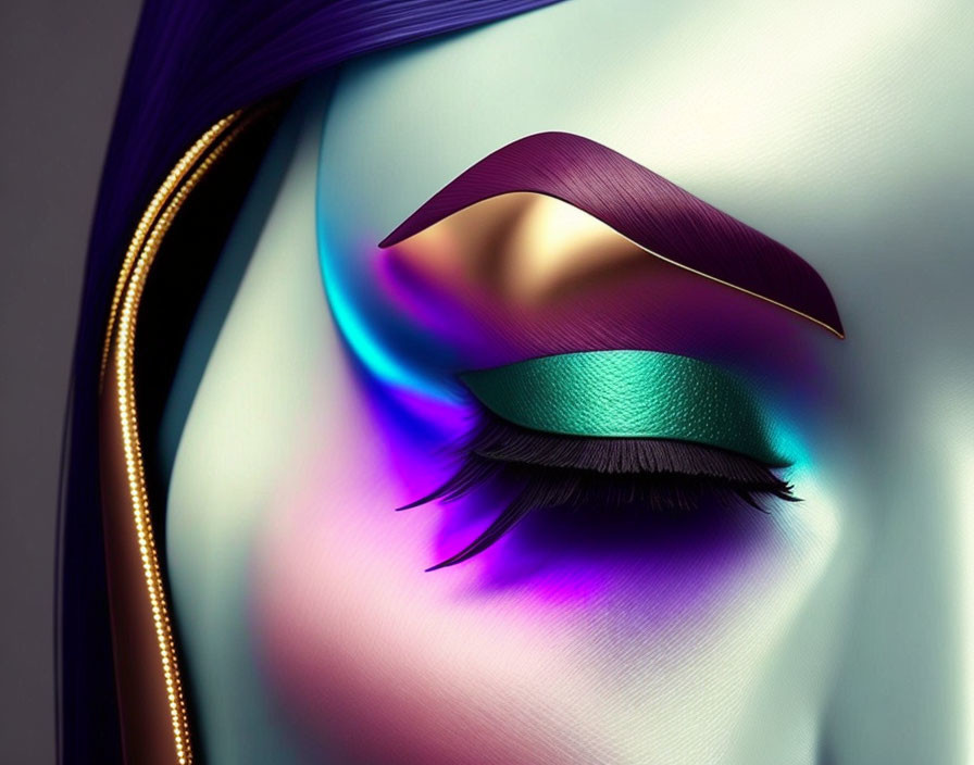 Colorful stylized eye digital art with detailed eyelashes on smooth background