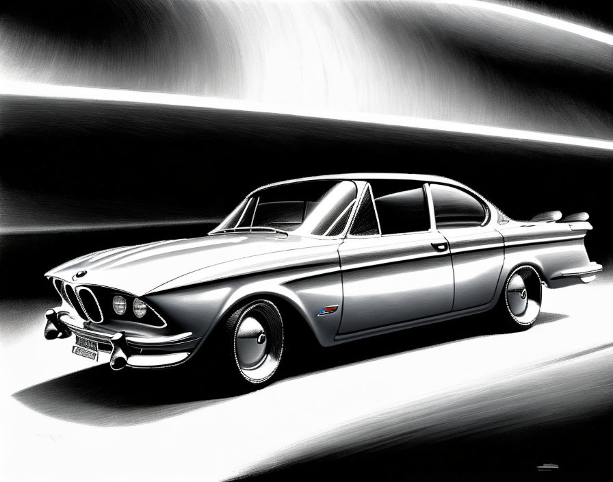 Vintage Car Illustration with Prominent Grilles and Fins