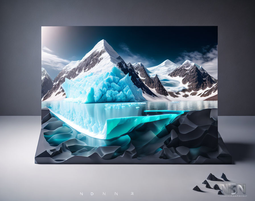 Surreal artwork: iceberg photo merges with real ice structures