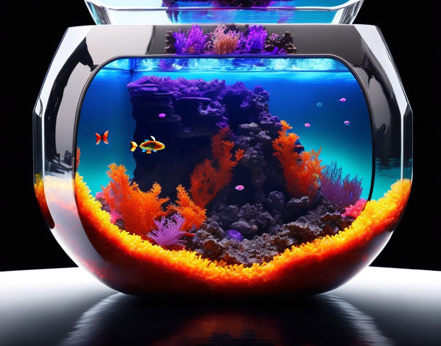 Colorful Coral and Fish in Spherical Glass Bowl Display