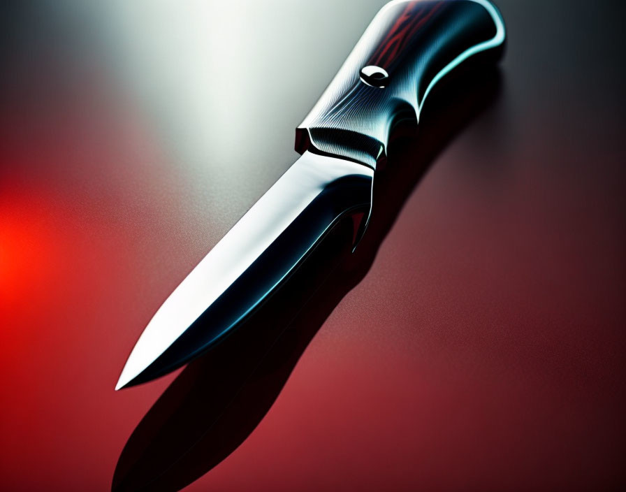 Shiny blade pocket knife on red gradient background