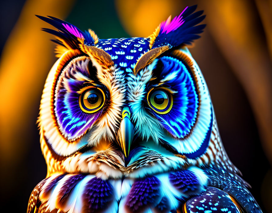 Vibrant Owl Digital Artwork with Neon Colors