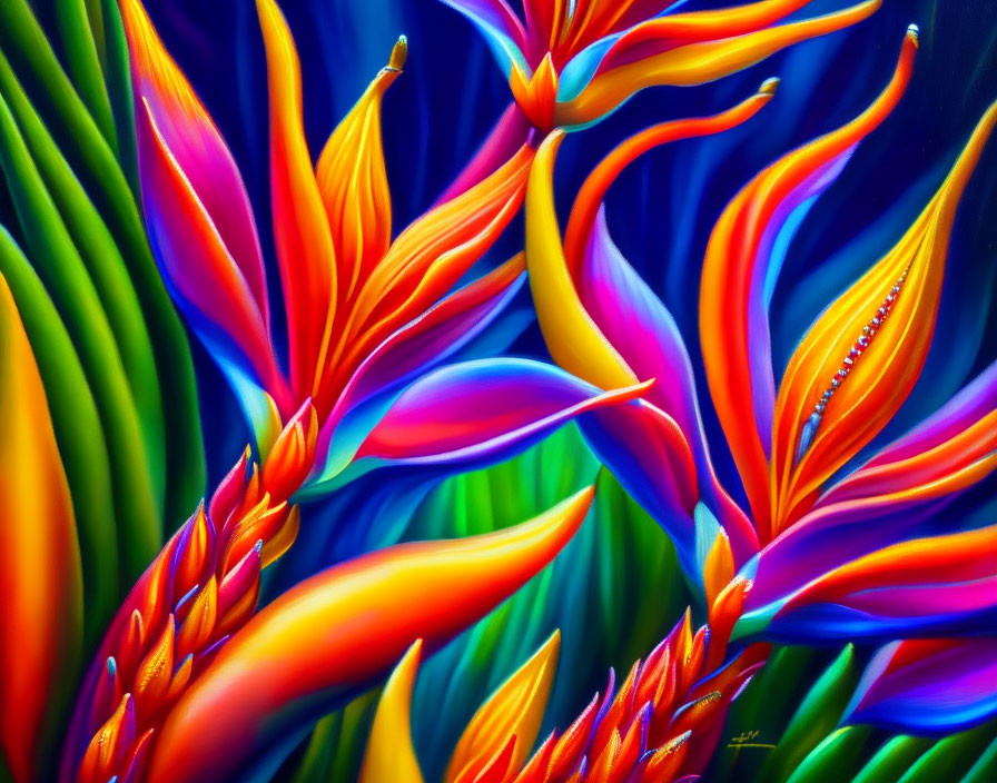 Abstract Floral Artwork with Vibrant Colors and Flowing Lines