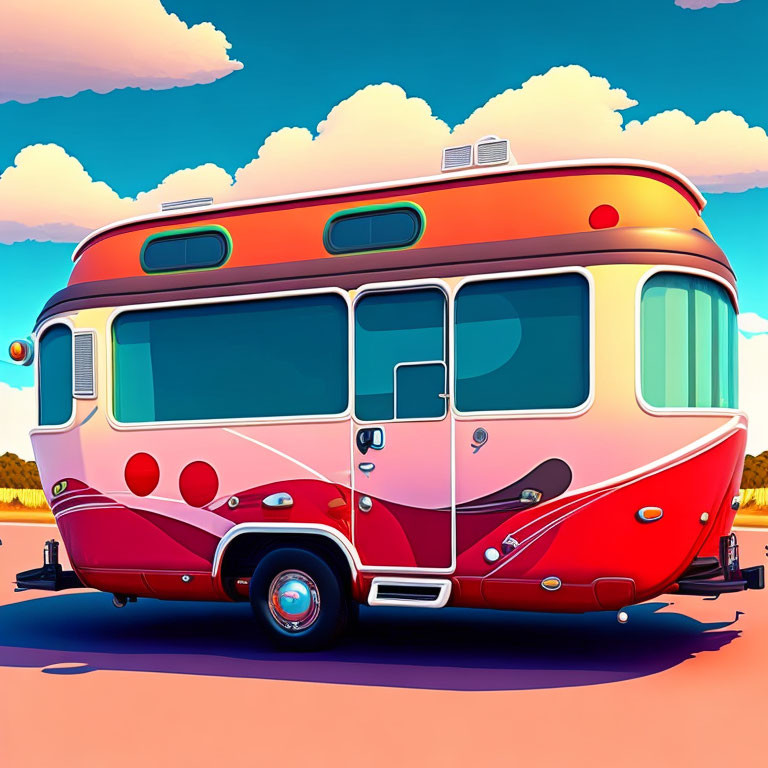 Colorful Retro-Style Camper Van Illustration