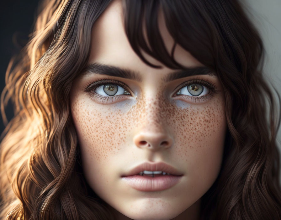 Detailed Close-Up Portrait of Female with Brown Curly Hair