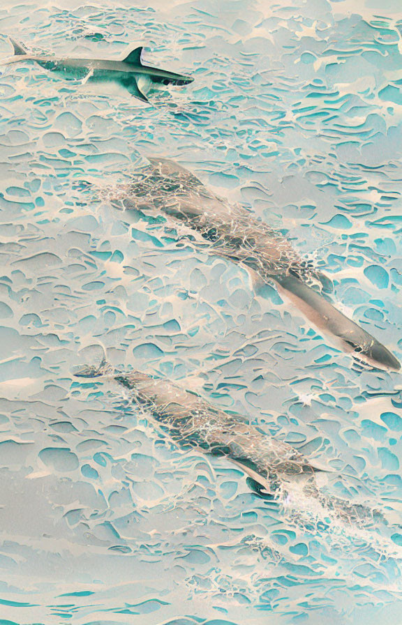 Dolphins Swimming in Turquoise Water from Above