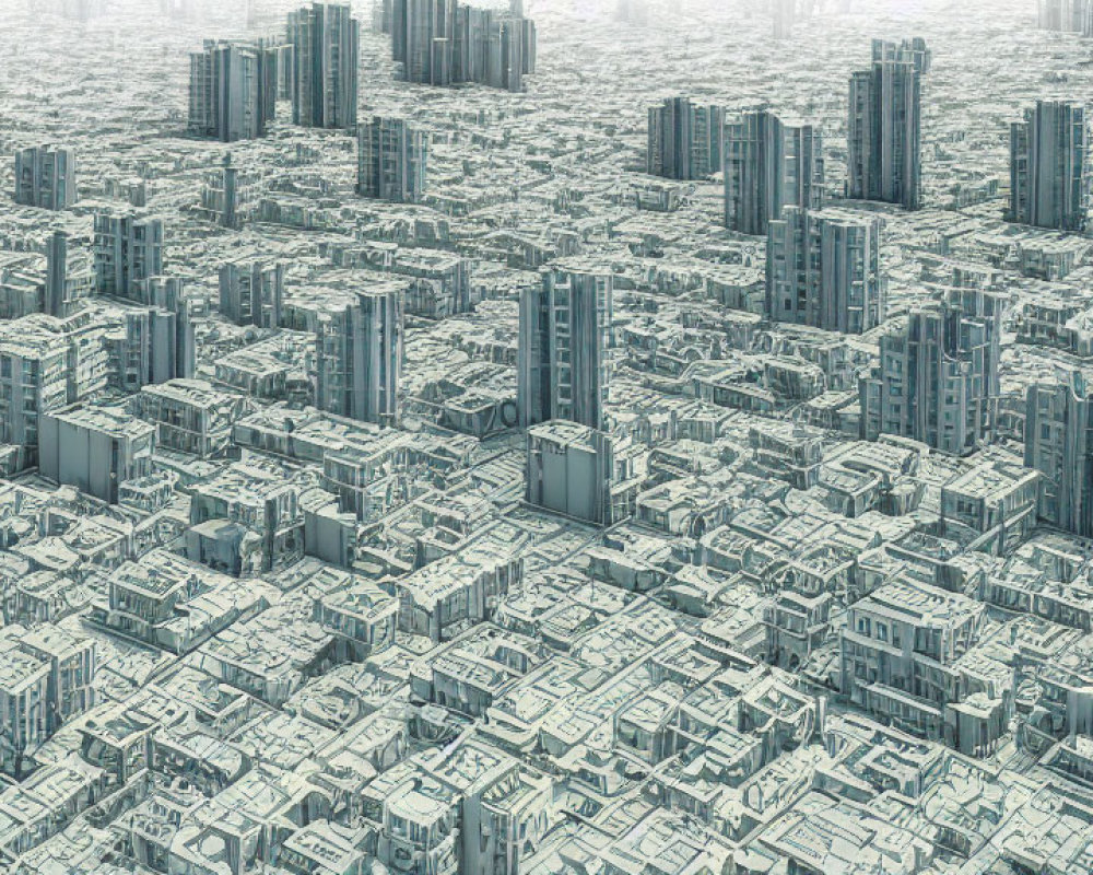 Monochromatic maze of dense high-rise cityscape