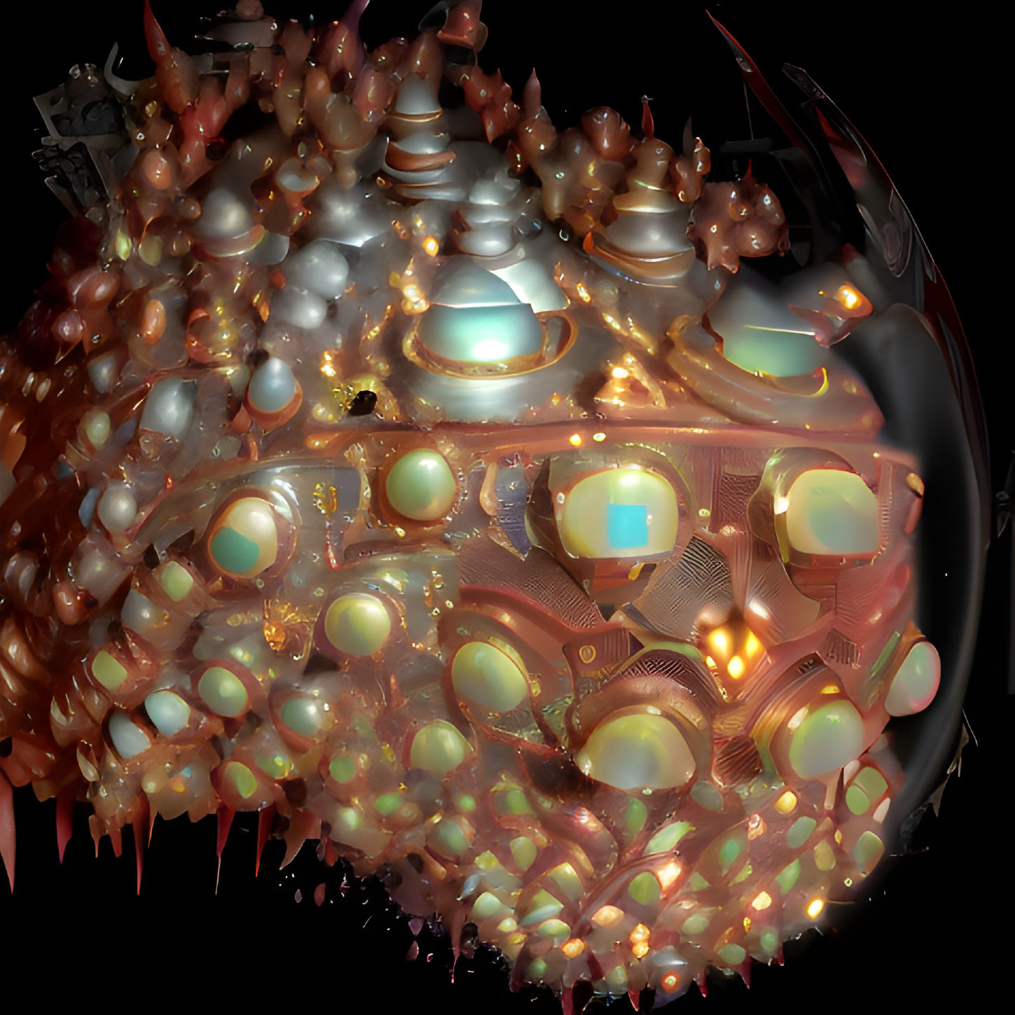 Intricate 3D Fractal Object with Spherical Elements and Warm Patterns