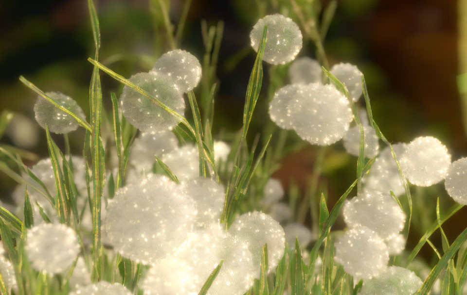 Sunlit dandelion seeds against green backdrop