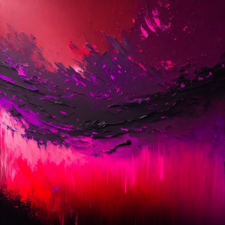 Abstract Red and Pink Painting with Dynamic Brush Strokes