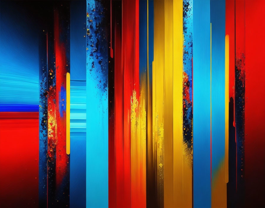 Vibrant Abstract Artwork: Vertical Streaks in Blue, Red, Yellow, and Gold