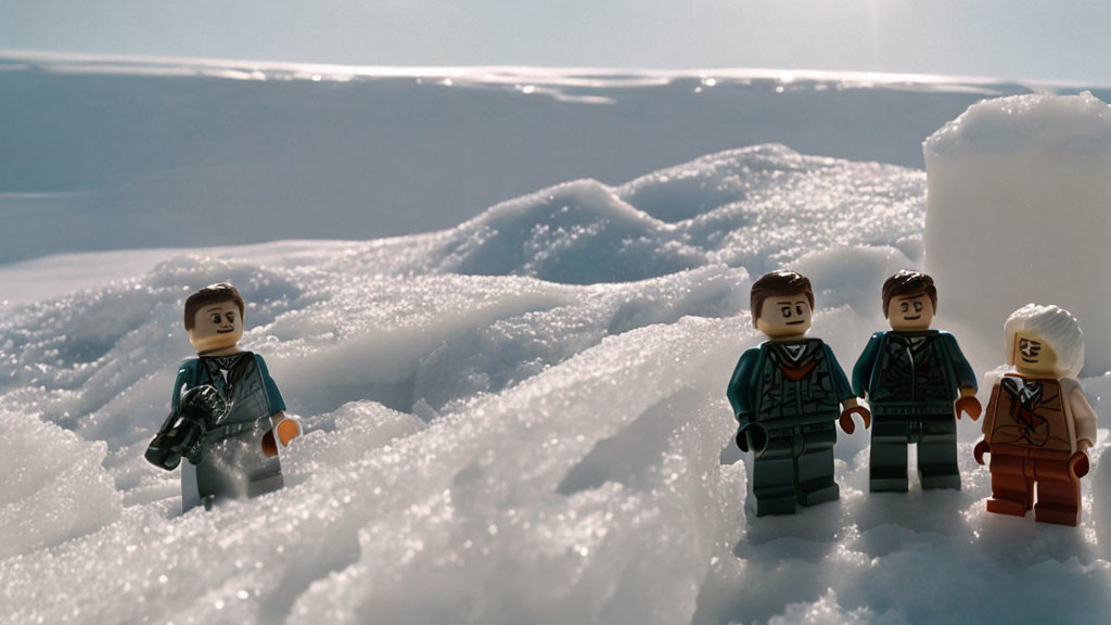 LEGO minifigures in snowy arctic expedition scene