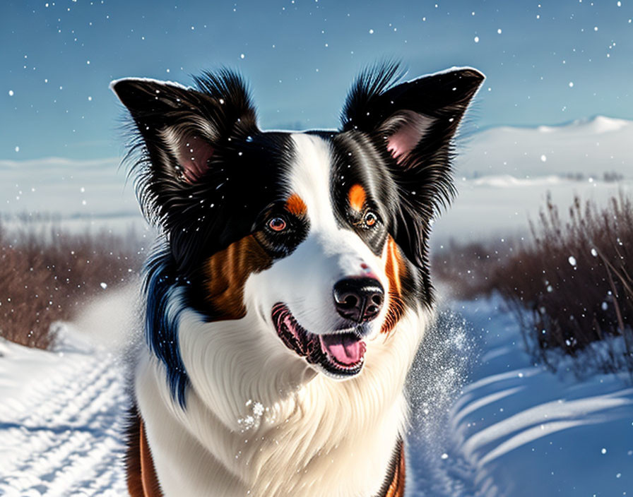 Tricolor Border Collie in Snowy Landscape