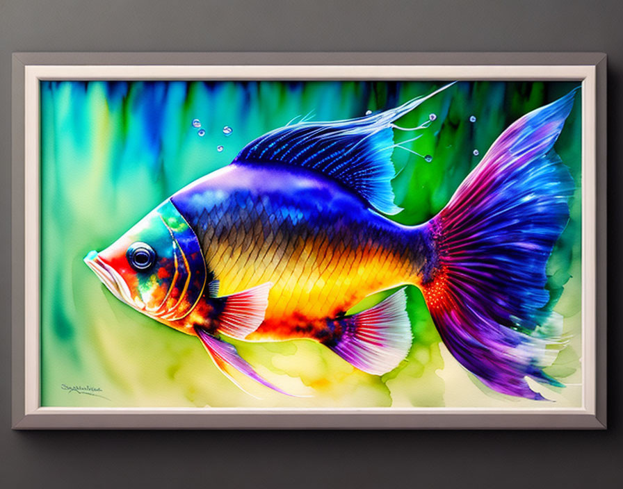 Colorful Angelfish Digital Painting on Green Background