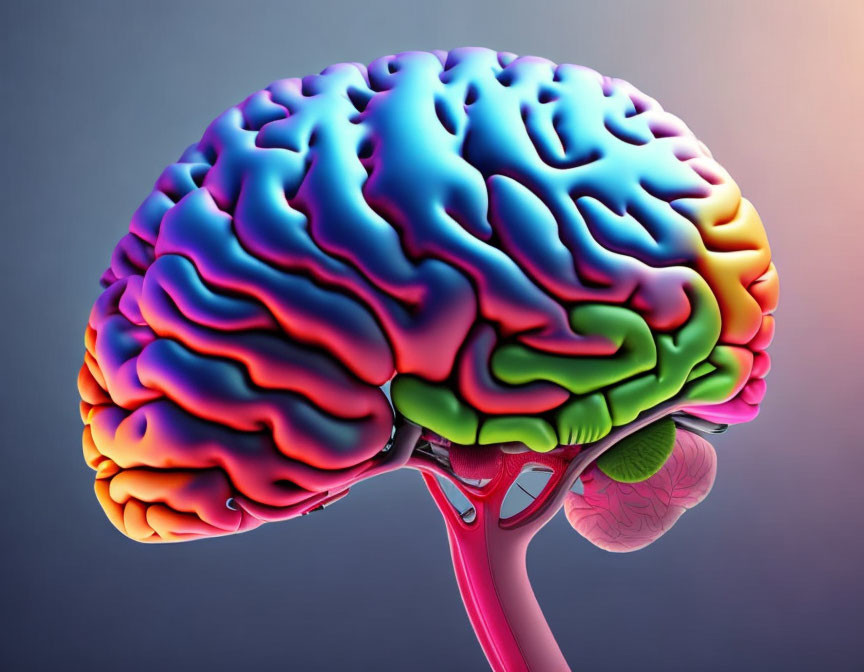 Vibrant Human Brain Illustration with Colorful Gradients