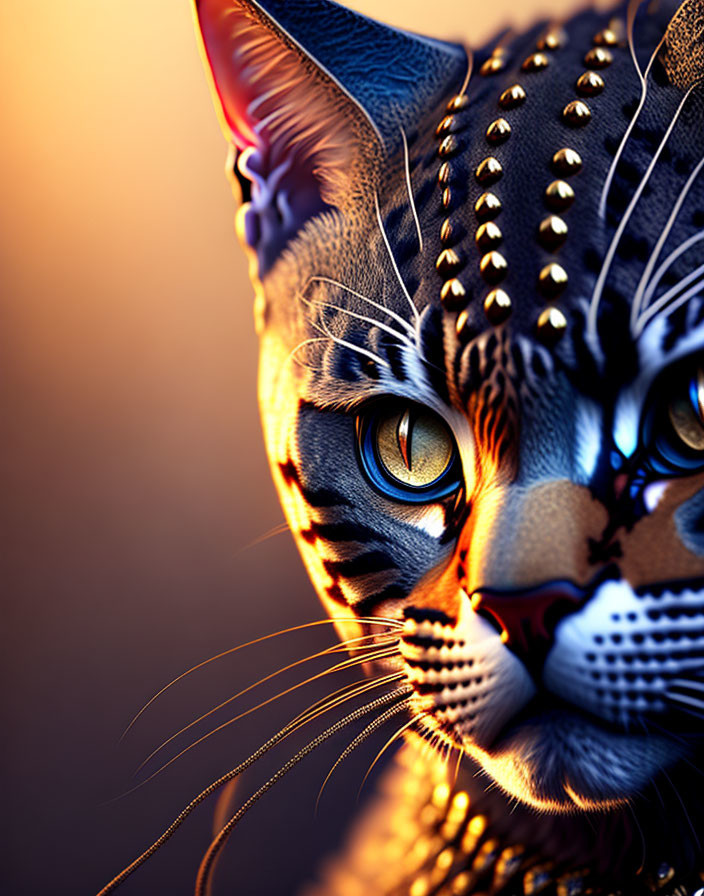 Detailed digital illustration of a cat with tribal patterns on face