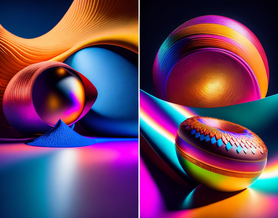 Colorful Abstract 3D Art: Smooth Shapes, Reflective Surfaces