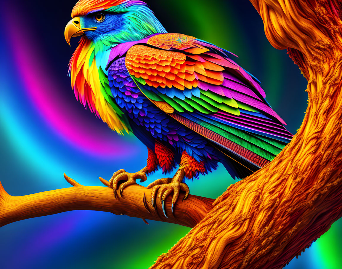 Colorful Eagle Art Perched on Tree Branch