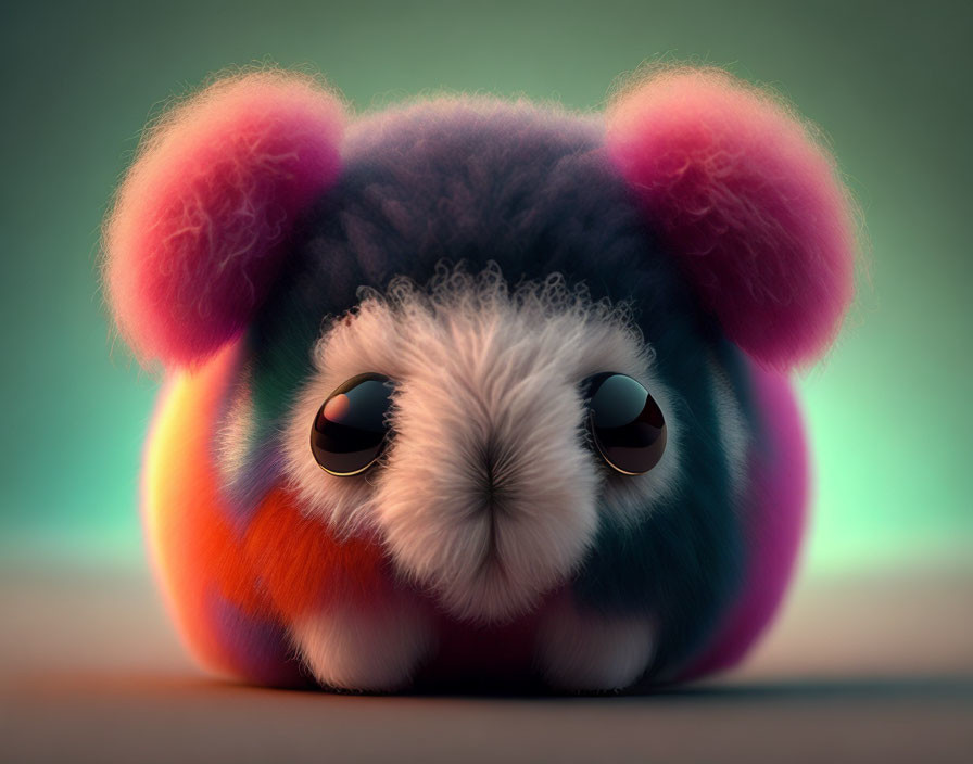 Colorful Fluffy Fantasy Creature with Large Eyes and Round Ears