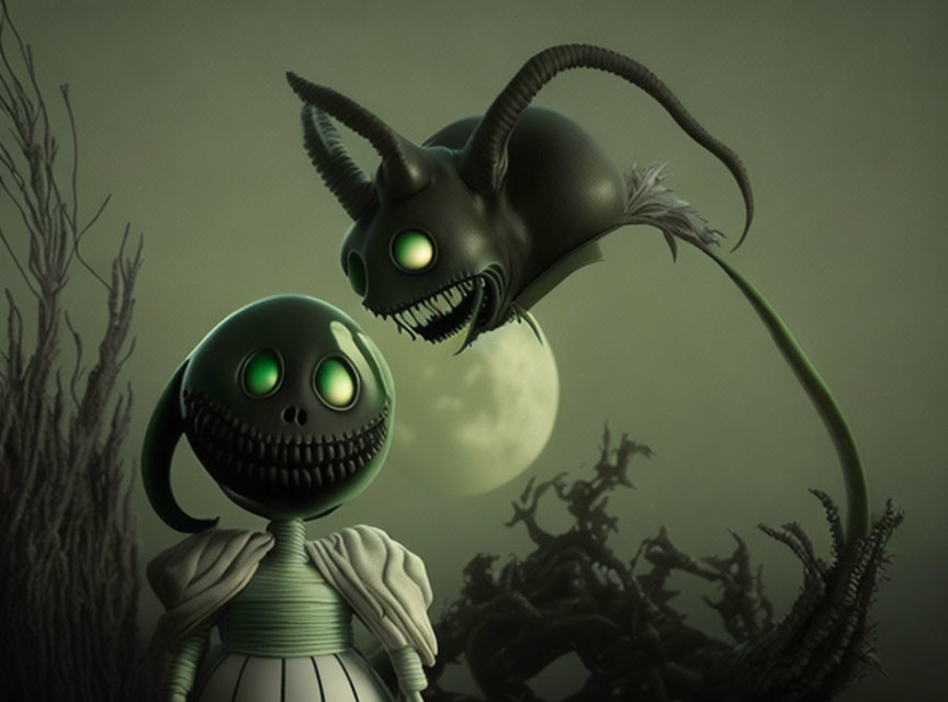 Gothic-styled animated characters under full moon