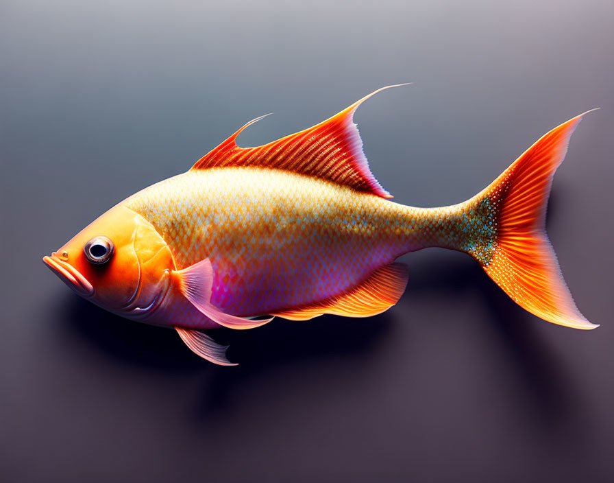 Colorful Orange Fish with Yellow Fins on Dark Gradient Background