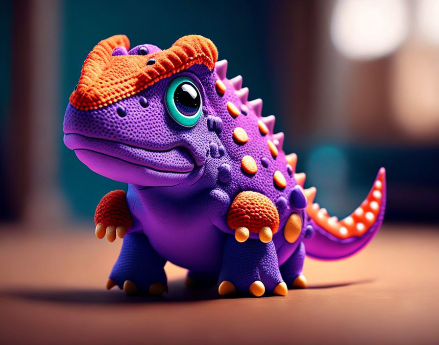 Vibrant Purple Toy Dinosaur with Orange Details