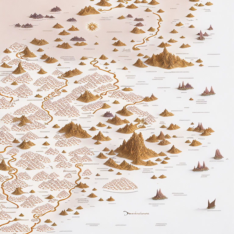 Detailed illustrated map of mountains and terrain types on light background