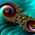 Detailed Fractal Artwork: Swirling Blue and Gold Patterns