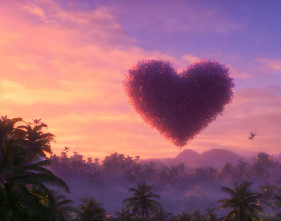 Butterflies Form Heart Shape Over Tropical Landscape