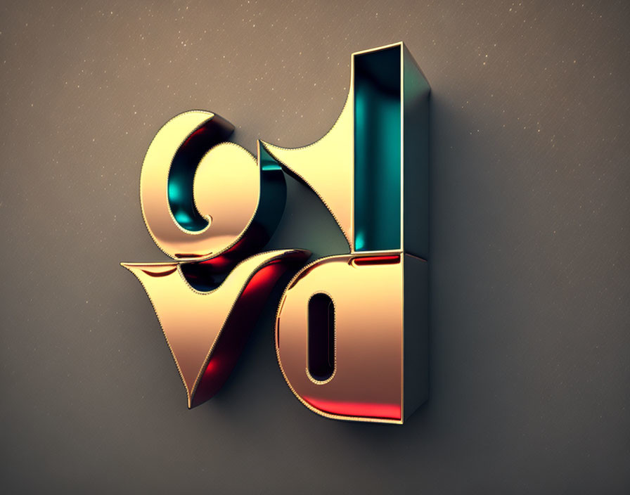 Stylized 3D Number 94 with Metallic Texture and Red Accent