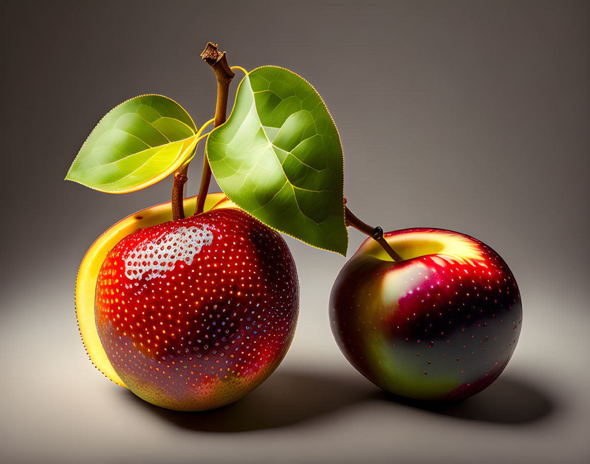 Vibrant hyper-realistic apples with detailed textures on neutral background