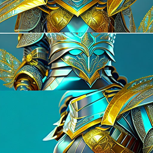 Golden embellished warrior armor with intricate patterns and winged helmet.