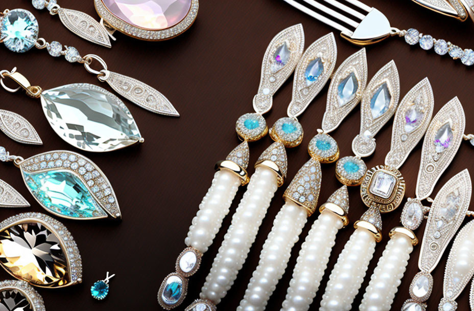 Luxurious Jewelry Collection with Pearls, Diamonds, and Gemstones