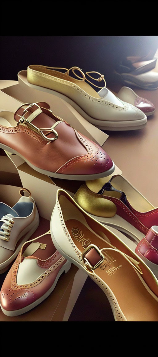 Elegant Shoes with Buckles and Brogue Detailing Displayed on Shelf