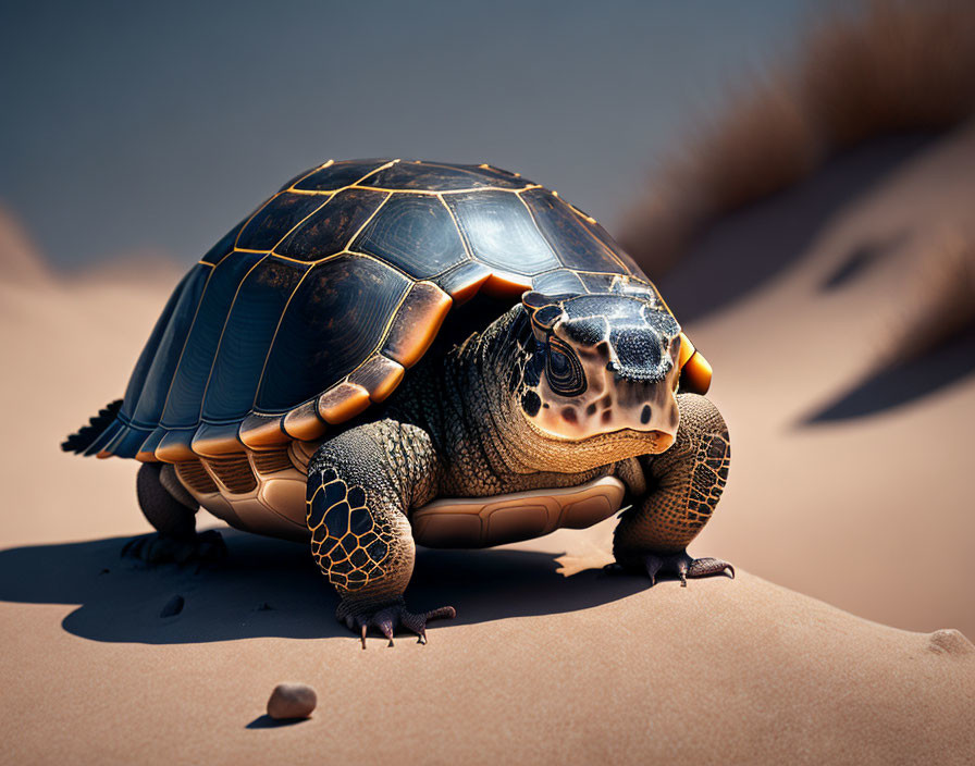 Detailed 3D rendering of a tortoise in desert setting