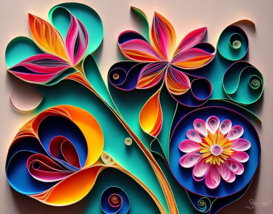 Colorful Quilled Paper Art: Abstract Floral and Swirl Designs