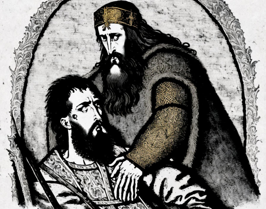 Vintage Illustration of Two Medieval Figures in Regal Attire