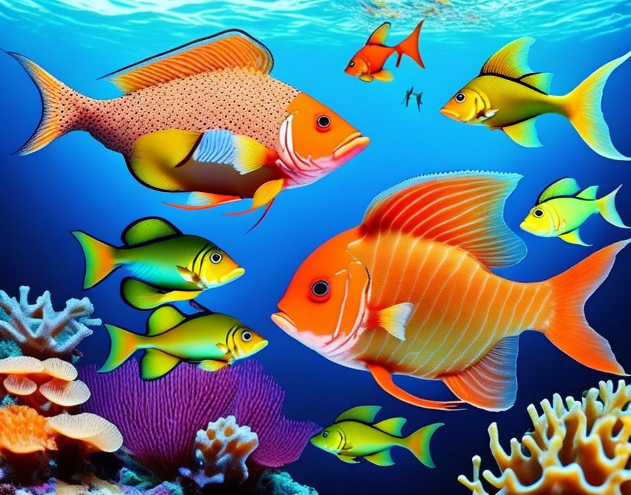 Colorful Tropical Fish and Coral Reefs in Underwater Scene