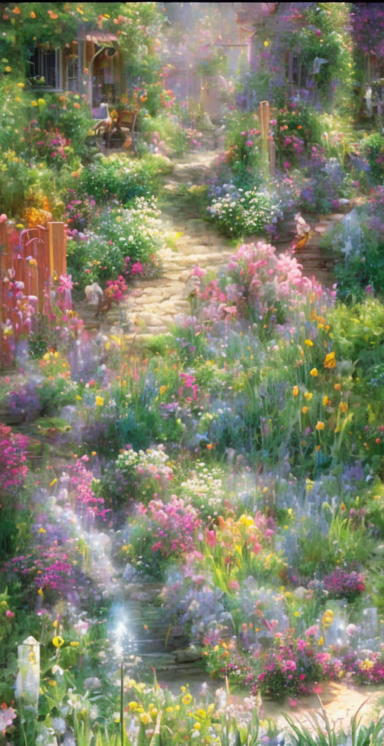 Colorful Flower Garden Path with Soft Light