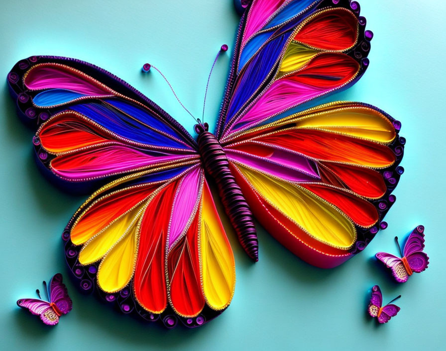 Colorful Paper Art Butterfly on Teal Background