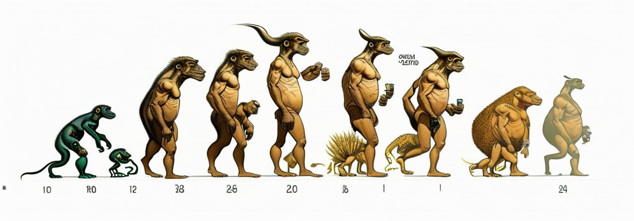 Humorous Evolutionary Sequence from Dinosaurs to Modern Human Parody