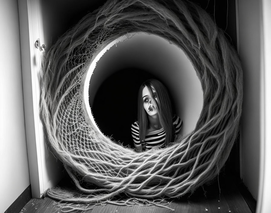 Circular structure of intertwined string creates cozy yet eerie atmosphere